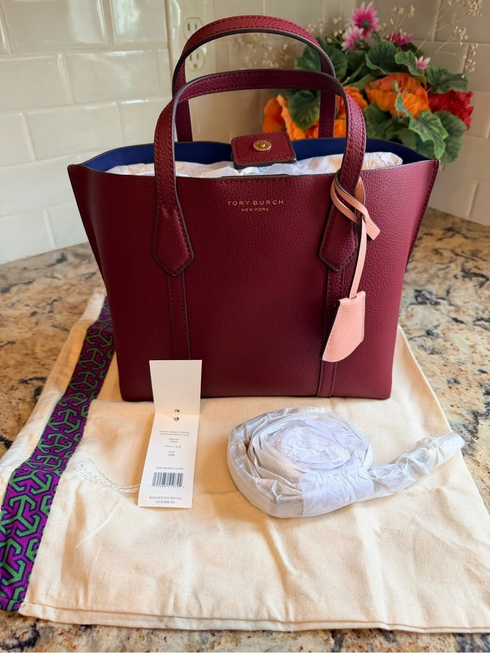 Tory Burch Perry Small Triple-Compartment Tote Bag - Burgundy